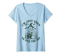 Womens I'm Just Here to Stir The Pot Witch Cat V-Neck T-Shirt