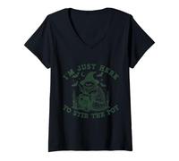 Womens I'm Just Here to Stir The Spot Black Cat Witch Halloween V-Neck T-Shirt