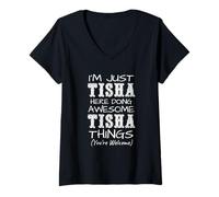 Women's I'm Just Tisha Here Doing Awesome Tisha Things V-Neck T-Shirt