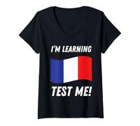 Womens I'm Learning French! Funny French Language Student V-Neck T-Shirt