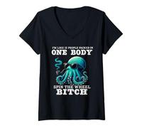 Womens I'm Like 12 People Packed In One Body Spin The Funny Octopus V-Neck T-Shirt