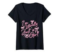 Womens I'm Literally Just A Girl Pink Coquette Bow Y2K Women Girls V-Neck T-Shirt