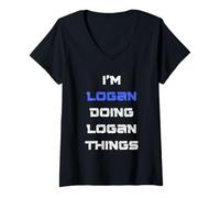 Womens I'm Logan Doing Logan Things. Funny Name Design for Boys, V-Neck T-Shirt