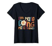 Women's I'm Maria Doing Maria Things Funny Groovy Retro Maria V-Neck T-Shirt