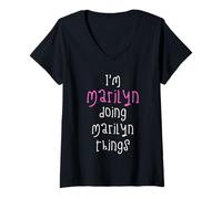 Womens I'm Marilyn Doing Marilyn Things. Cute Personalized Slogan V-Neck T-Shirt