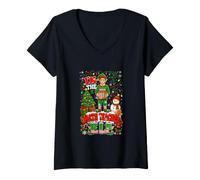 Women's I'm Math Teacher Elf Christmas Tree Snowman Elf Proud Job V-Neck T-Shirt