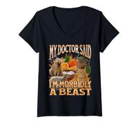 Womens I'm Morbidly A Beast Funny Capybara Meme Bootleg Y2K Graphic V-Neck T-Shirt