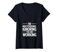 Womens I'm Multitasking Ignoring You and Working V-Neck T-Shirt