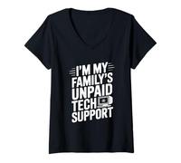 Womens I'm My Family's Unpaid Tech Support Funny Humor V-Neck T-Shirt