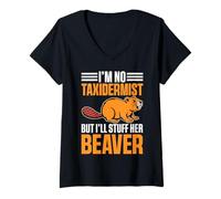 Womens I'm No Taxidermist But I'll Stuff Her Beaver V-Neck T-Shirt