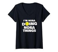 Womens I'm Nora Doing Nora Things, Funny Name-Personalized V-Neck T-Shirt