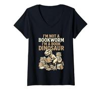 Women's Im Not A Bookworm Im A Book Dinosaur Library Reader V-Neck T-Shirt