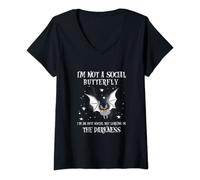 Womens I'M Not A Social Butterfly I'M An Antisocial Bat Funny Gift V-Neck T-Shirt