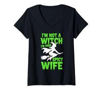 Womens I'm not a Witch Halloween Couple Women V-Neck T-Shirt