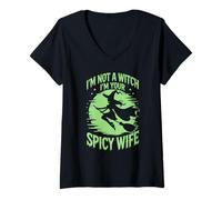 Womens I'm not a Witch Halloween Couple Women V-Neck T-Shirt