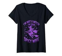 Womens I'm not a Witch Halloween Couple Women V-Neck T-Shirt