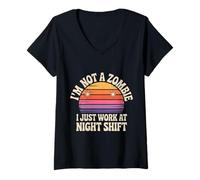 Womens I'm Not A Zombie I Just Work at Night Shift - V-Neck T-Shirt