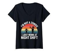 Womens I'm Not A Zombie I Just Work at Night Shift - V-Neck T-Shirt