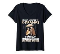 Womens I'm Not Addicted to K-Drama One More Episode KDrama Merch V-Neck T-Shirt