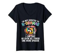 Womens I'm Not Addicted to K-Drama One More Episode Korean Drama V-Neck T-Shirt