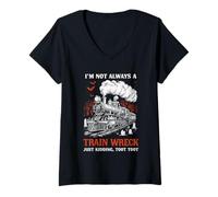 Womens I'm Not Always a Train Wreck, Funny Halloween Skeleton Crew V-Neck T-Shirt