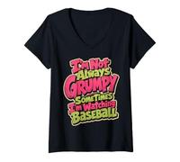 Women's I'm Not Always Grumpy Sometimes I'm Watching Baseball V-Neck T-Shirt