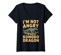 Women's I'm Not Angry Herpetology Animal Komodo Dragon V-Neck T-Shirt