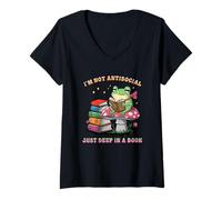 Women's Im Not Antisocial Just Deep in A Book Frog V-Neck T-Shirt