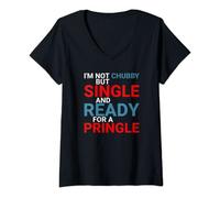 Womens I'm Not Chubby But Single And Ready For A Pringle Funny Pun V-Neck T-Shirt