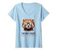 Women's Im Not Crazy My Reality is Just Different Red Panda Glasses V-Neck T-Shirt