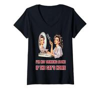 Women's I'm Not Drinking Alone If The Cat's Home Retro Cocktail V-Neck T-Shirt