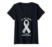 Womens I'm Not Drunk I Have Parkinson's Awareness Ribbon PD Patient V-Neck T-Shirt