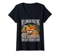 Womens I'm Not Fighting My Demons Funny Capybara Meme Bootleg Y2K V-Neck T-Shirt