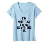 Womens Im Not Gay My Boyfriend is Funny Gag Gift Cute Gay Couples V-Neck T-Shirt
