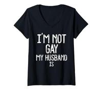 Womens Im Not Gay My Husband is Funny Gag Gift Gay Married Couple V-Neck T-Shirt