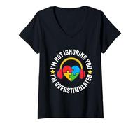 Women's I'm Not Ignoring You Im Overstimulated Autism Sensory Heart V-Neck T-Shirt