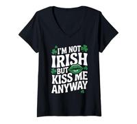 Women's I'm not Irish but kiss me Anyway St Patricks Day Green Lips V-Neck T-Shirt