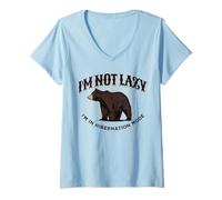 Womens I'm Not Lazy Hibernation Mode Funny Sleepy Bear Camping V-Neck T-Shirt
