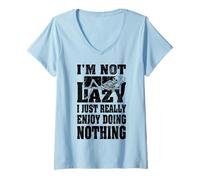 Womens I'm Not Lazy I Just Enjoy Doing Nothing Skeleton Bones Sofa V-Neck T-Shirt