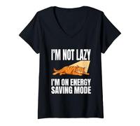 Women's I'm Not Lazy I'm On Energy Saving Mode Cat V-Neck T-Shirt