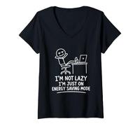 Women's I'm Not Lazy Just On Energy Saving Mode Funny Remote Office V-Neck T-Shirt