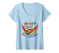 Women's I'm Not Lazy Sloth Energy Saving Mode Funny Animal Design V-Neck T-Shirt