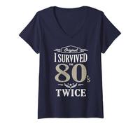 Womens I'm Not Old I SURVIVED EIGHTIES TWICE 80th 90th Birthday V-Neck T-Shirt