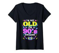 Women's I'm Not Old I'm 90's Awesome Retro Vibes V-Neck T-Shirt