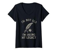 Womens I'm Not Old I'm Inking My Legacy Writer Calligraphy Design V-Neck T-Shirt