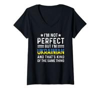 Womens I'm Not Perfect But I'm Ukrainian Pride Ukraine Heritage V-Neck T-Shirt