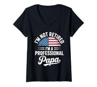 Womens I'm Not Retired A Professional Papa Best Dad Vintage US Flag V-Neck T-Shirt