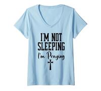 Women's I'm Not Sleeping I'm Praying Pastor Appreciation Christian V-Neck T-Shirt