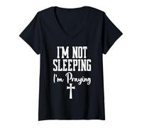Women's Im Not Sleeping Im Praying Shh Pastor Appreciation Christian V-Neck T-Shirt