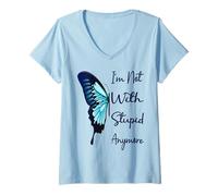 Womens I'm Not with Stupid Anymore Funny Breaking Up Joke Divorce V-Neck T-Shirt